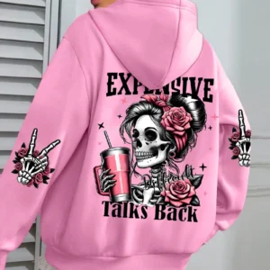 Expensive Talks Back Funny Printing Womens Hoodie Loose Multicolor Pullovers Fleece Autumn Sportswear Casual Pocket Hoody