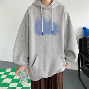 Vintage Letter Print Men's Top Korean Streetwear Loose Man's Hoodied Autumn Fashion American Stylecoat Winter Warm Pullover