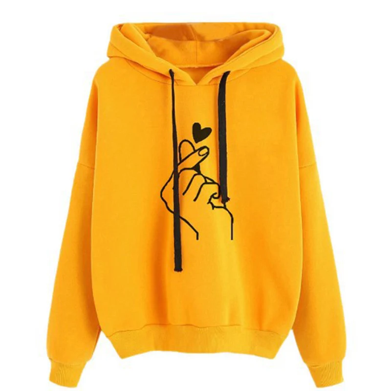 Autumn Fleece Hoodie Solid Color Finger Heart Hooded Korean Fashion Sweatshirts Long Sleeve Top Drawstring Pockets Loose Hoodies - Image 6