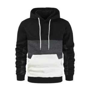 New Men's Patchwork Hoodie Outdoor Casual Sportswear Street Fashion Men's Fleece Thermal Hooded Sweatshirt Fall Winter Black