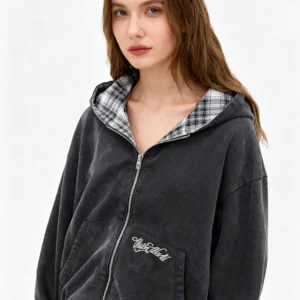 Autumn women's Gothic Harajuku ins street embroidery zipper fashion hooded cardigan sweatshirt street retro punk top Y2k clothin