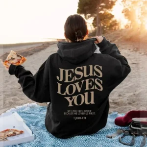 Jesus Loves You Print Pullover Hoodies Women's Hoodie Autumn Winter Men Streetwear Sweatshirt Unisex Hooded Tops Hooded Clothes
