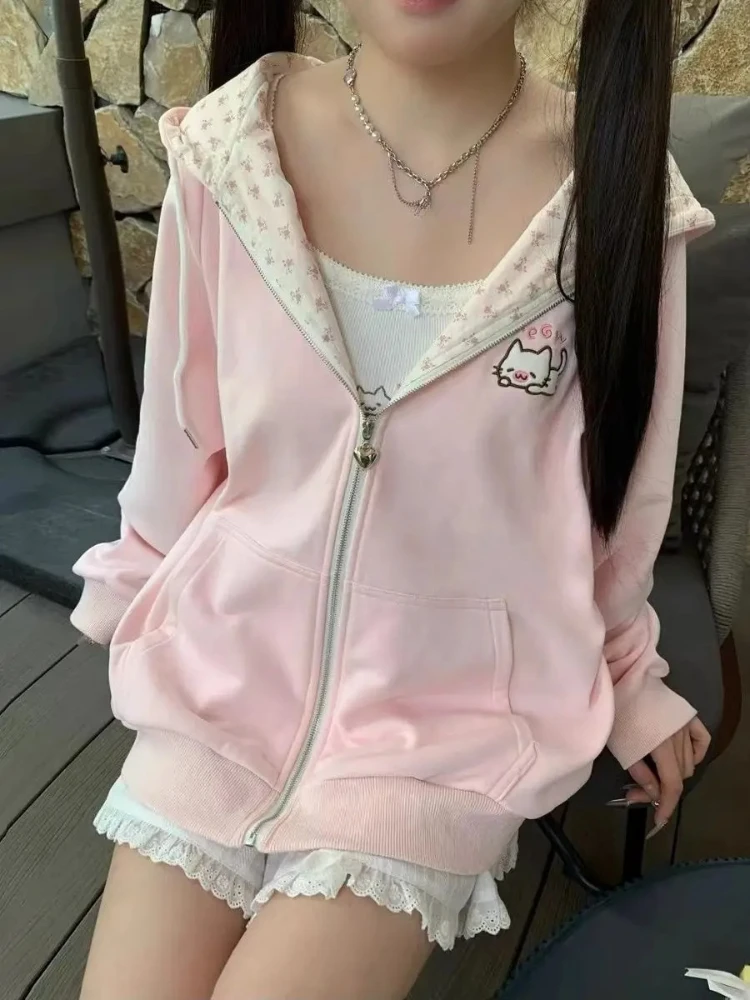 Y2k Kawaii Japanese Cartoon Long Sleeve Zipper Hooded Sweatshirts Subculture Loose Casual Hoodies Women Tops 2000s Vintage Chic - Image 2
