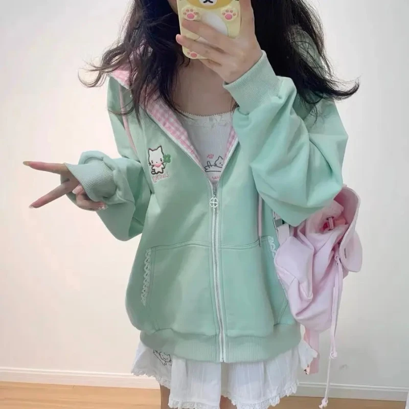 Y2k Kawaii Japanese Cartoon Long Sleeve Zipper Hooded Sweatshirts Subculture Loose Casual Hoodies Women Tops 2000s Vintage Chic - Image 10