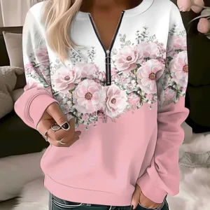 Women's Hoodies Women Fashion Floral Hoodies Flower Painting Sweatshirt Zip Up Hoodie Oversized Sudaderas Harajuku Coats Elegant