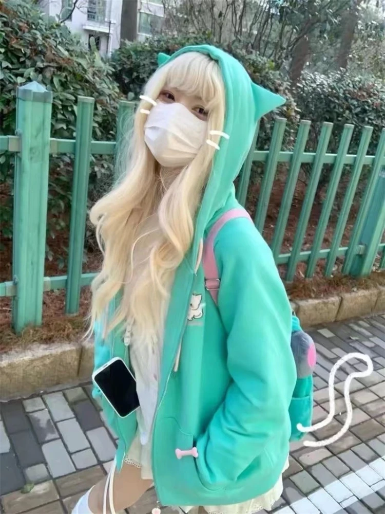 Y2k Kawaii Japanese Cartoon Long Sleeve Zipper Hooded Sweatshirts Subculture Loose Casual Hoodies Women Tops 2000s Vintage Chic - Image 5
