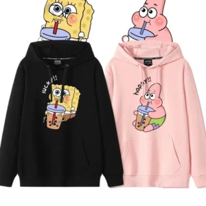 Autumn and Winter Hoodies Women Anime Hoodie Couple Wear The Same Style Cartoon Print SpongeBob Lovers Sweater Loose Hoodie Coat