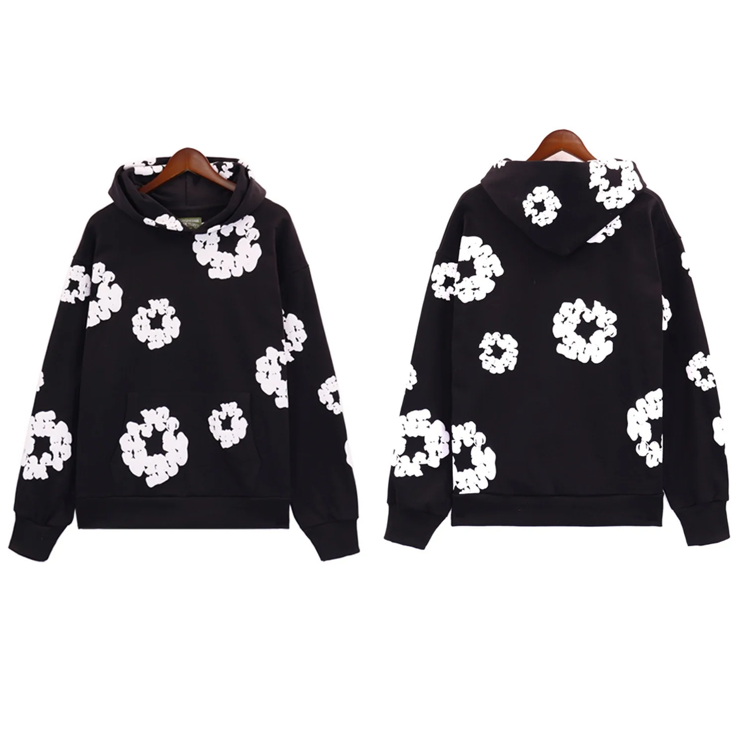 DENIM TEARSTHoodie Cross border European and American Hot selling Cotton Foam Printed Tears Hoodie Men's and Women's Hoodies