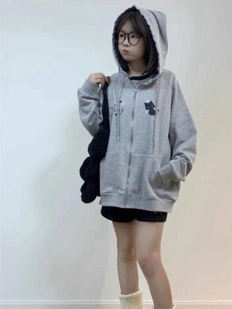 Y2k Kawaii Japanese Cartoon Long Sleeve Zipper Hooded Sweatshirts Subculture Loose Casual Hoodies Women Tops 2000s Vintage Chic - Image 11
