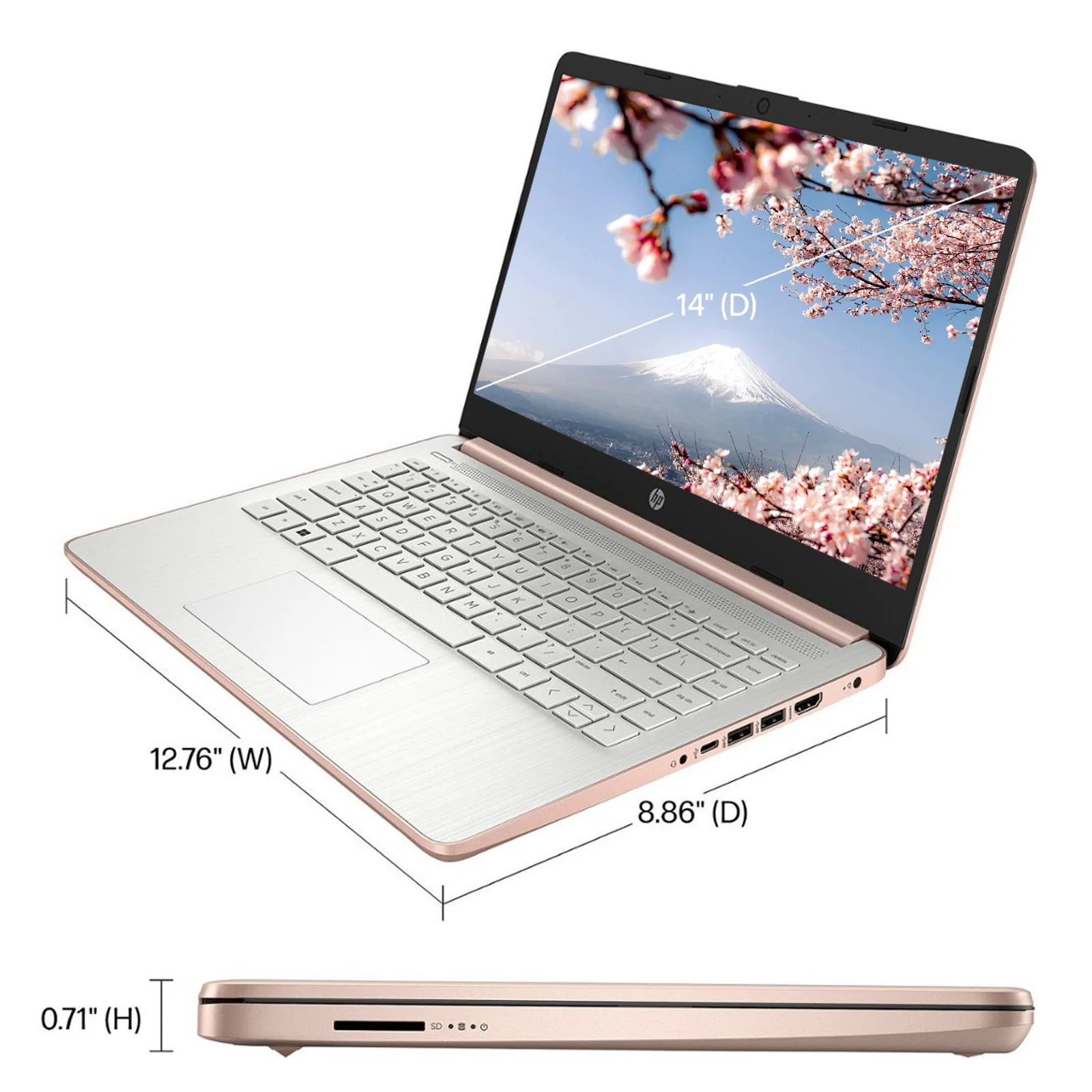 HP Newest 14" Business Laptop,Intel Celeron N4120,16GB RAM,384GB Storage(128GB eMMC+256GB Micro SD),1Year Office 365,Rose Gold - Image 2