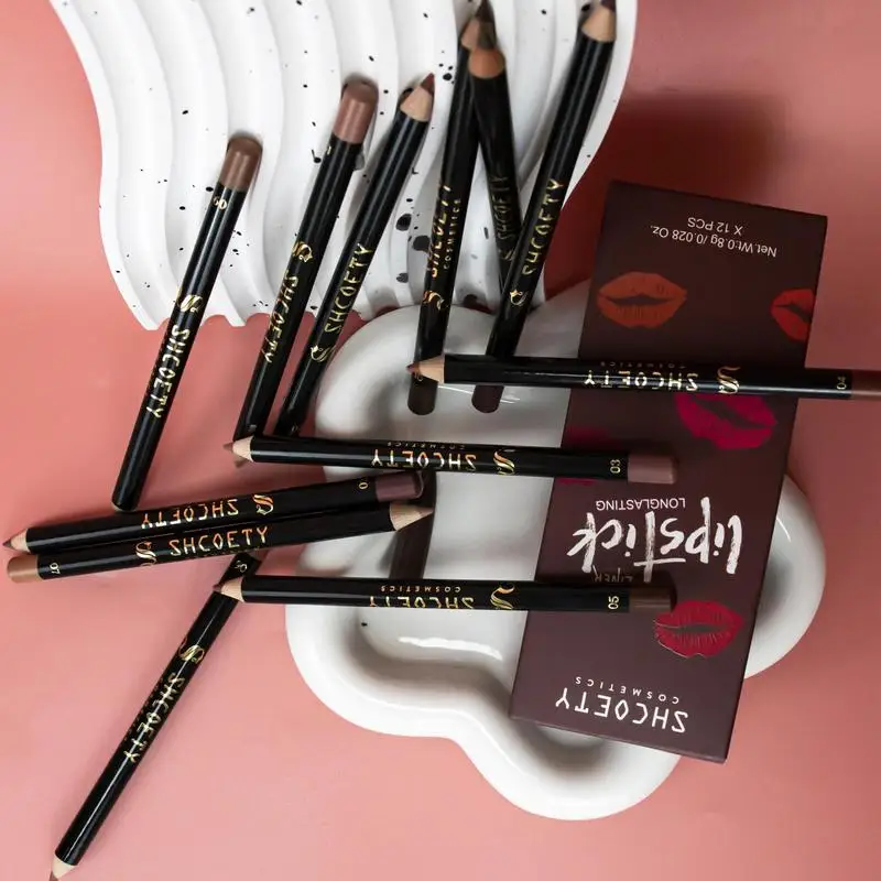 12pcs Lip Liner Pen 12 Colors Professional Lip Liner Pencil and Matte Lip Non-stick Cup Nude Lipstick Pencil SET - Image 2