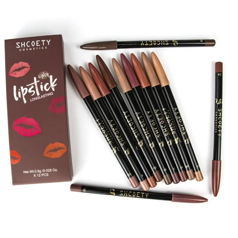 12pcs Lip Liner Pen 12 Colors Professional Lip Liner Pencil and Matte Lip Non-stick Cup Nude Lipstick Pencil SET - Image 3