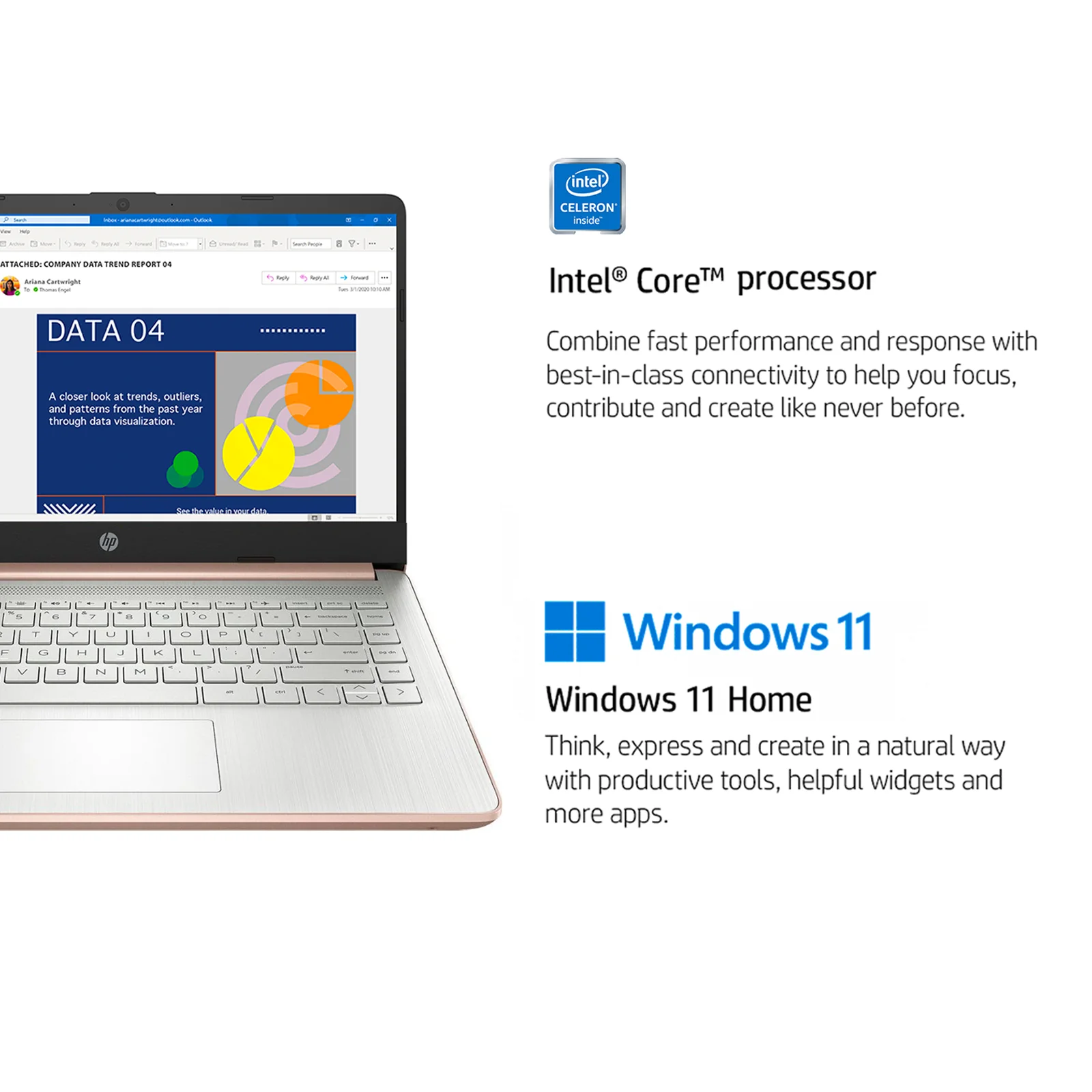 HP Newest 14" Business Laptop,Intel Celeron N4120,16GB RAM,384GB Storage(128GB eMMC+256GB Micro SD),1Year Office 365,Rose Gold - Image 4
