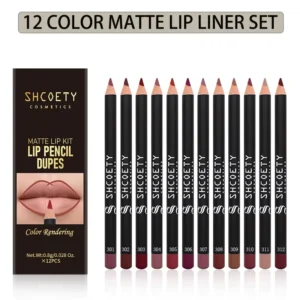 12 color matte lip liner set, lipstick pen in 12 colors, gift set, durable lip makeup