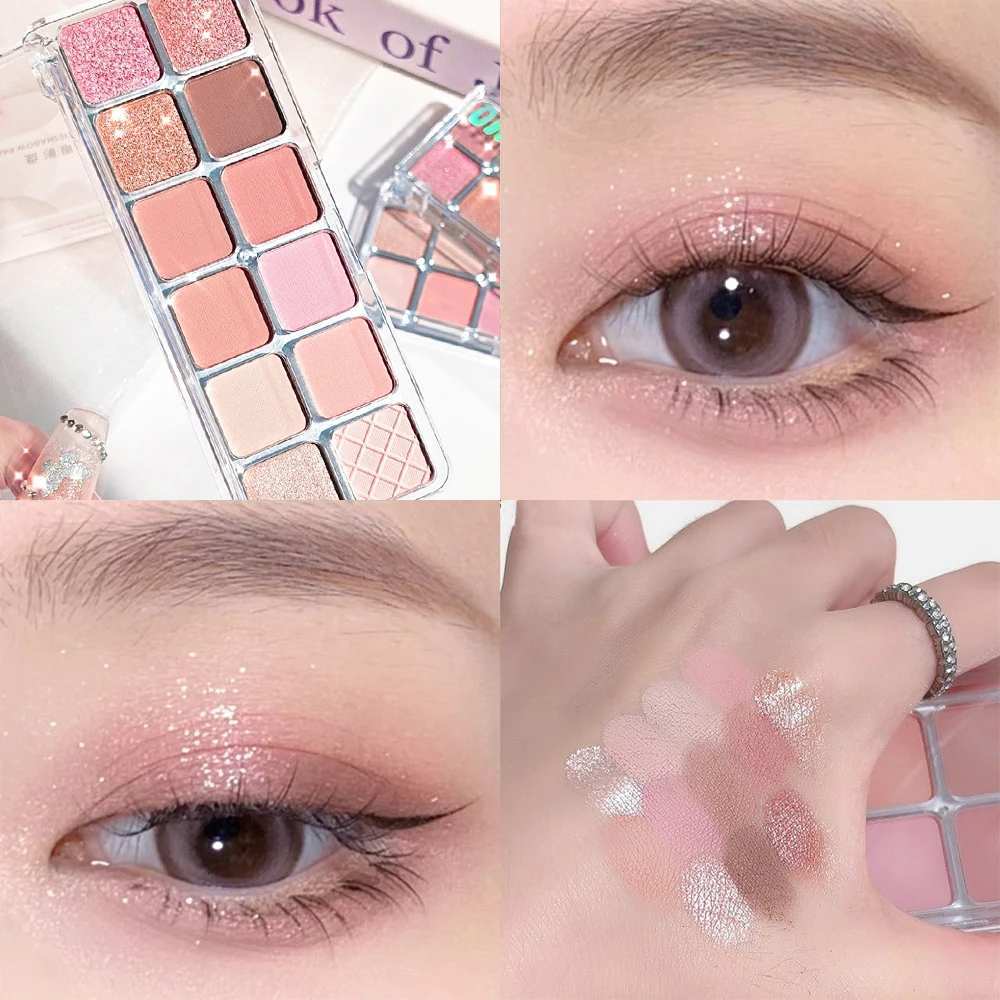 12-Color Glitter Eyeshadow Palette Low Saturation Matte Eyeshadow Palette Long Lasting Eye Shadow Makeup Glitter Matte Finishes - Image 4