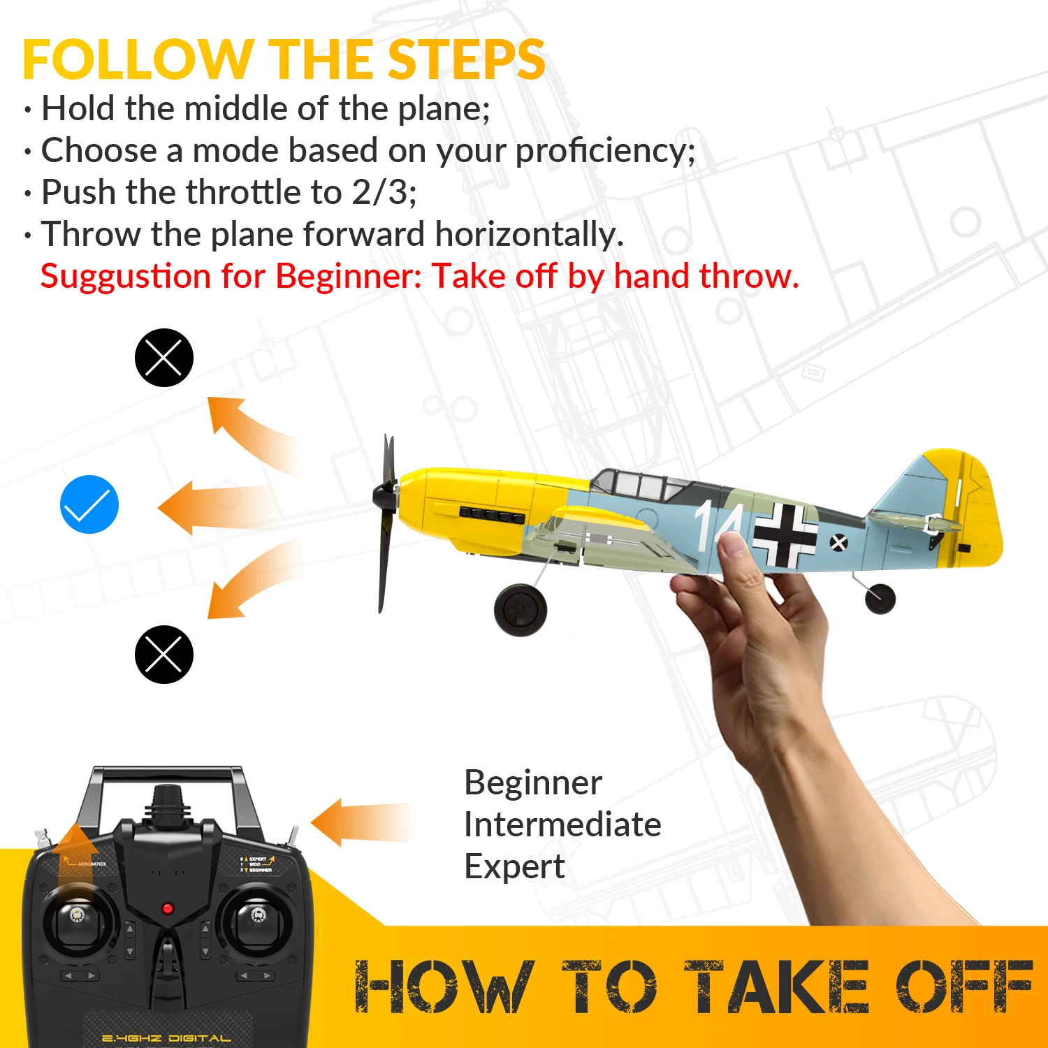 VOLANTEXRC RC Plane, 4 Channel Remote Control Airplane BF109 Fighter RTF with Aileron, Gyro, Aerobatics & 3 Modes Easy to Fly - Image 4