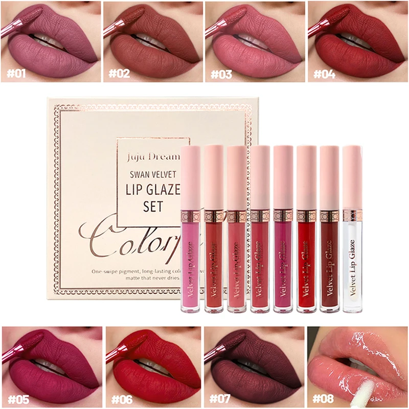 8 pcs matte liquid lipstick, lip glaze - waterproof, non-stick, long-lasting lip gloss, brown, pink, purple and red tones - Image 4