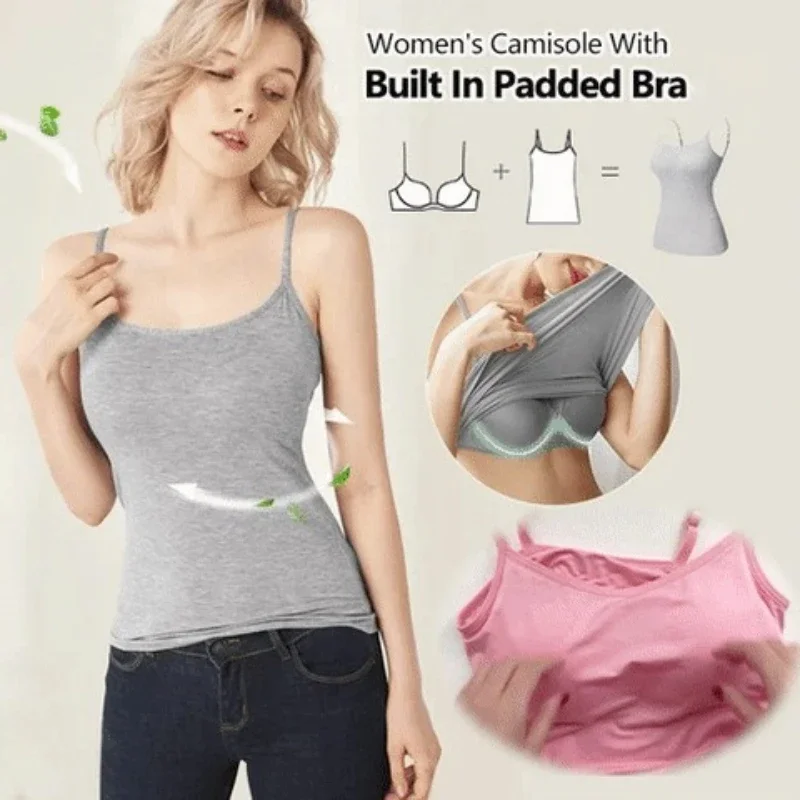 Sexy Women Tops Solid Padded Bra Spaghetti Camisole Top Women Vest Women Camisole with Built in Bra Cami Top Vest Tank Top 2024 - Image 3