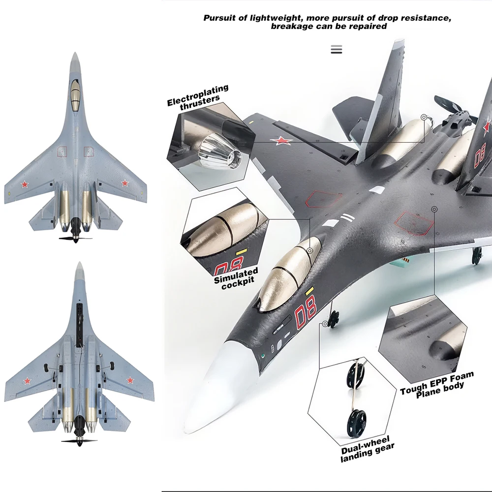 QF009 J16 Rc Plane 4CH Foam Remote Control Airplane Su35 Model Glider 2.4G 360° Flip-Roll 525mm Fixed Wing Fighter Aircraft Toy - Image 2