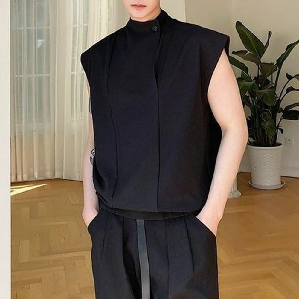 Mens Deconstructed Side Button Asymmetry Dark Y2k Vest Street Fashion Niche Youth Trend Breath Tank Top Men'S Clothing 2026 New - Image 2