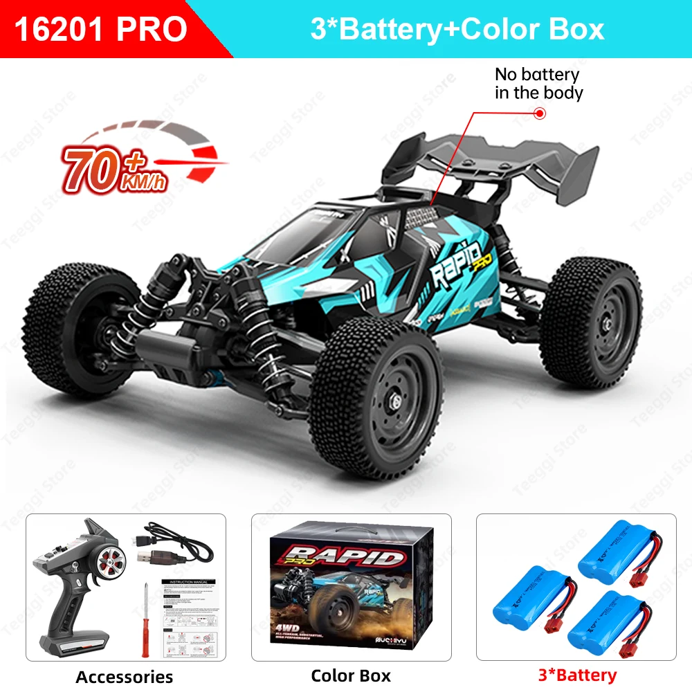 Teeggi 16101 /16102 PRO 1:16 High Speed RC Car With LED Light Drift 70KM/H 4WD RC Off-Road Car Monster Truck Toy For Kid Gifts - Image 7