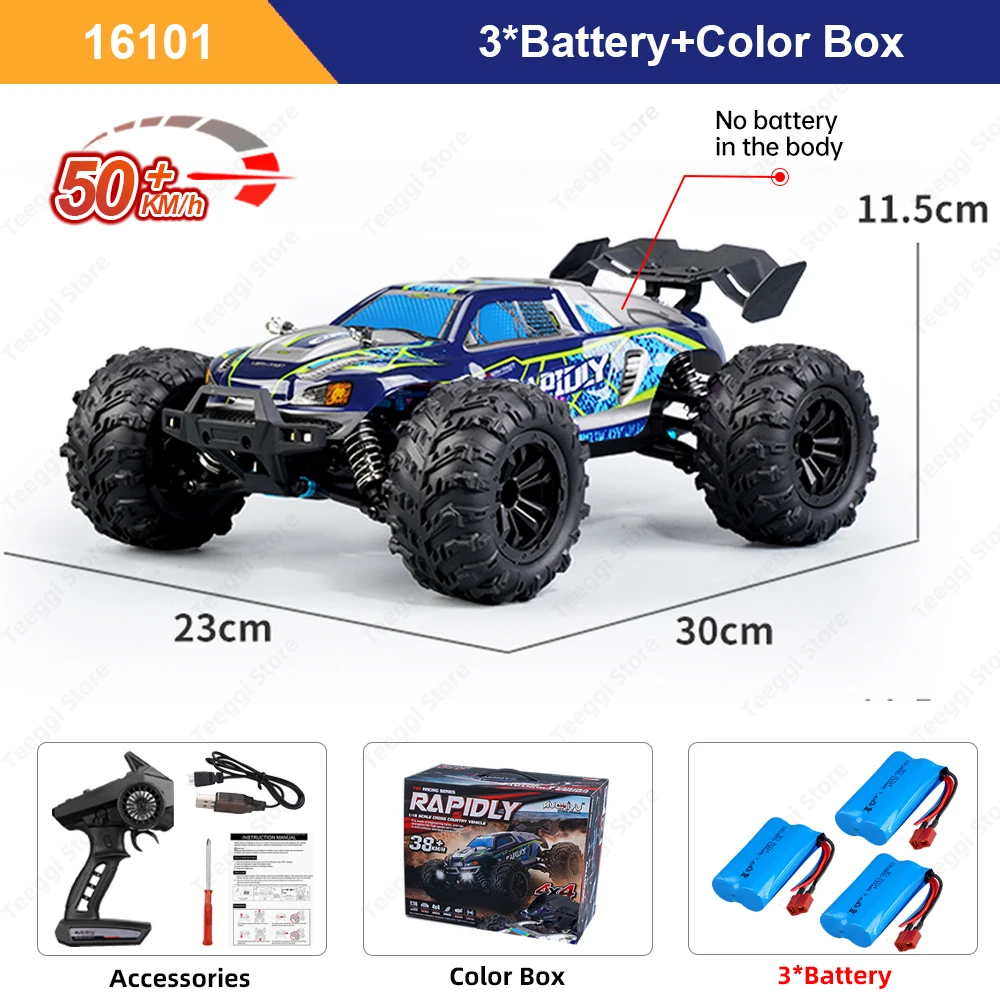 Teeggi 16101 /16102 PRO 1:16 High Speed RC Car With LED Light Drift 70KM/H 4WD RC Off-Road Car Monster Truck Toy For Kid Gifts - Image 13