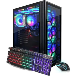 RGB Desktop PC Computer, AMD Ryzen 5 3400G up to 4.2GHz, 16G DDR4, 512G SSD, WiFi 6 & BT 5.2, RGB Fan x6, RGB Keyboard