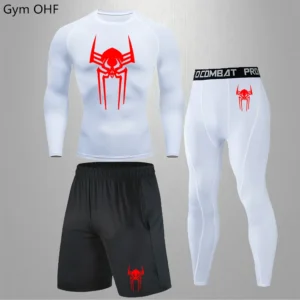 Men Superhero Print Rashguard  Sportswear Compression Suits Quick Dry Gym Fitness Running Tracksuits Men T Shirts+Shorts Sets