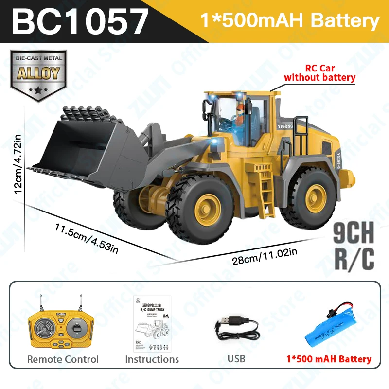 ZWN 2.4G Remote Control Excavator Dump Truck RC Model Car Toy Professional Alloy Plastic Simulation Construction Vehicle for Kid - Image 10