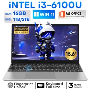 Xiaman 15.6 inch Laptop intel Core i3 6100U Notebook PC IPS Fingerprint Unlock 16GB RAM 512GB 1TB SSD Windows 11 Pro Laptop PC