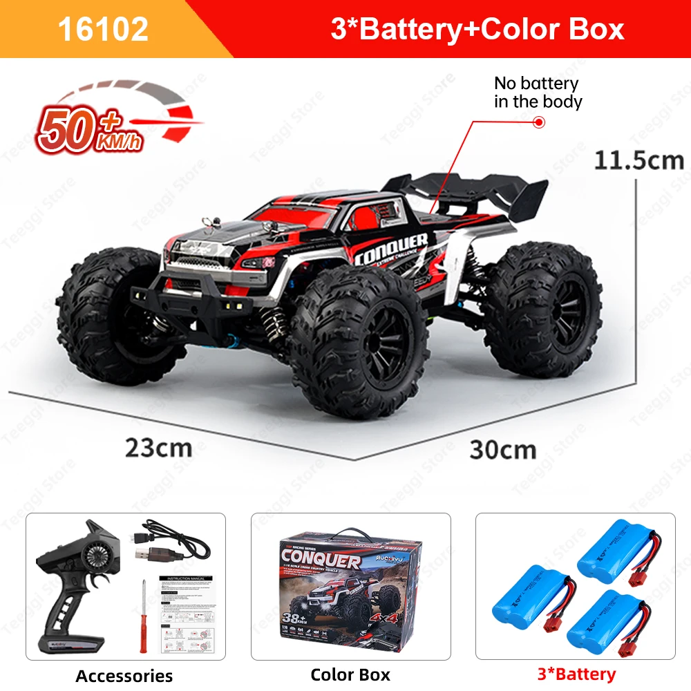 Teeggi 16101 /16102 PRO 1:16 High Speed RC Car With LED Light Drift 70KM/H 4WD RC Off-Road Car Monster Truck Toy For Kid Gifts - Image 15
