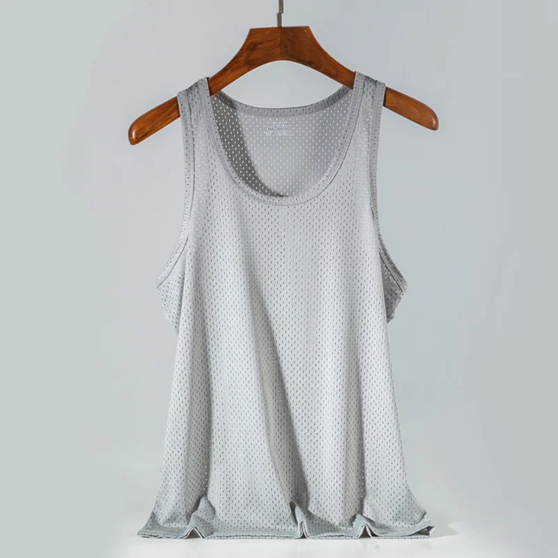 Men's Ice Silk Mesh Tank Tops Gym Stringer Transparent Bodybuilding Sleeveless Shirt Fitness Vest Male mesh Muscle Singlets - Image 14