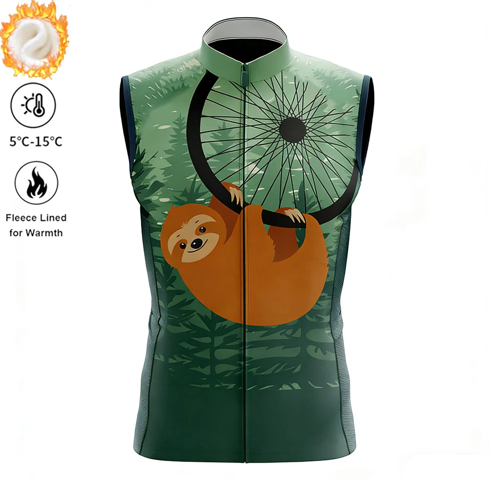 Sloth Team Winter Cycling Vest Man's Winter Autumn Thermal Fleece Warm Cycling Vests for Outdoor Sports MTB Road Bike Waistcoat - Image 2