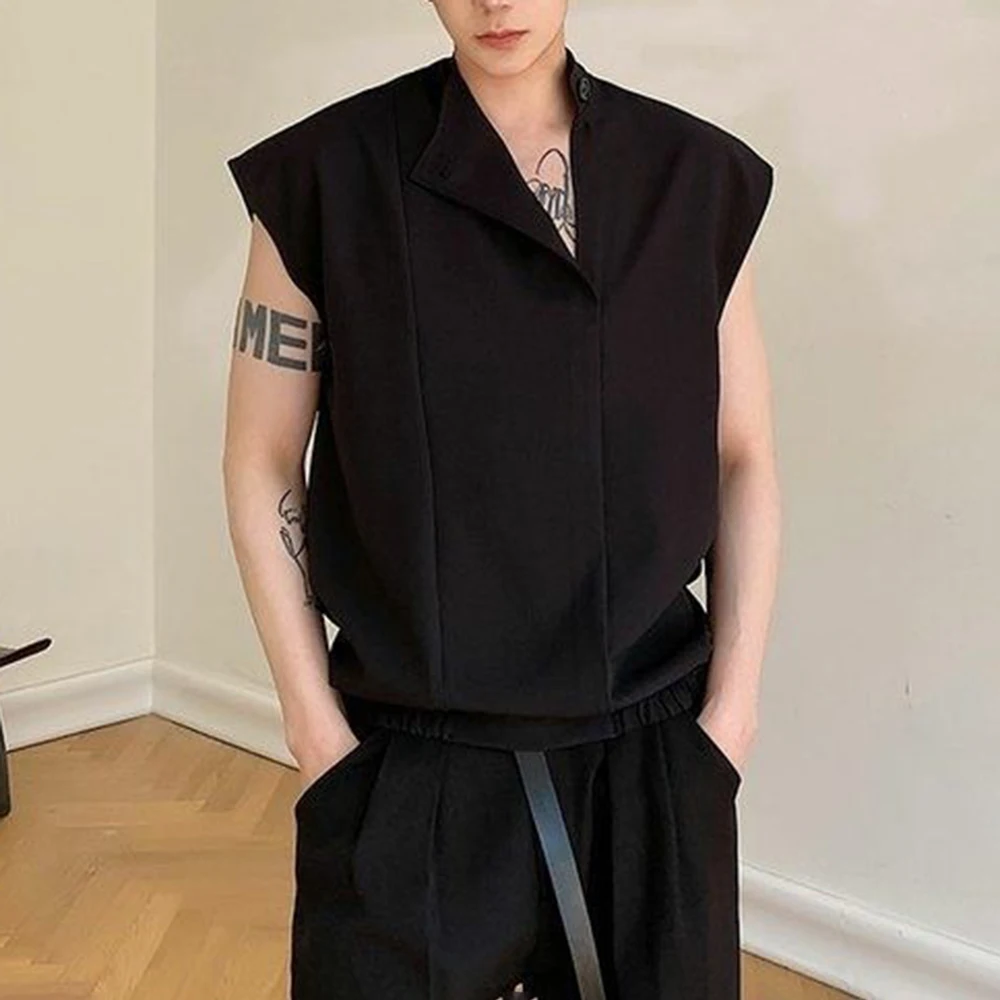 Mens Deconstructed Side Button Asymmetry Dark Y2k Vest Street Fashion Niche Youth Trend Breath Tank Top Men'S Clothing 2026 New - Image 3