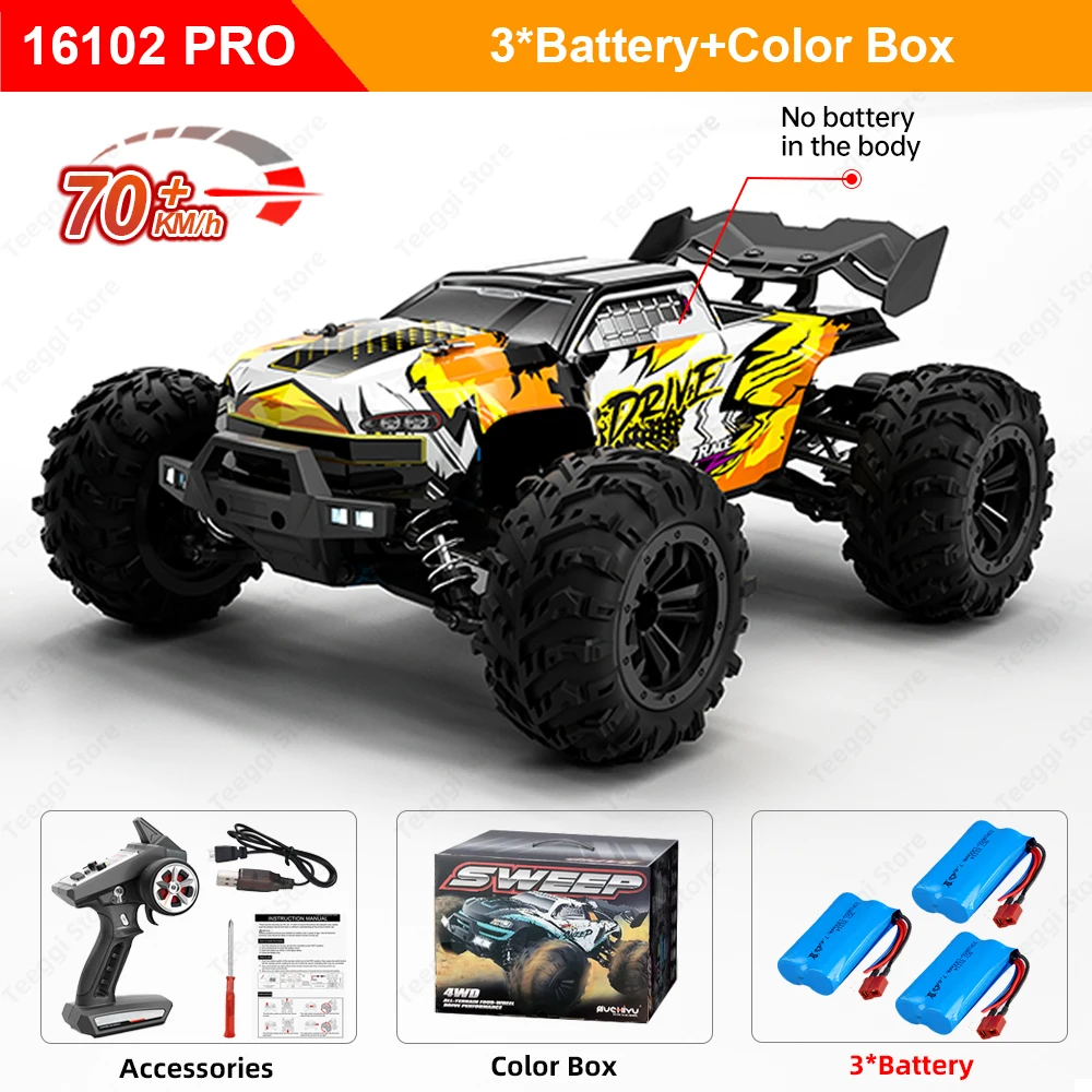 Teeggi 16101 /16102 PRO 1:16 High Speed RC Car With LED Light Drift 70KM/H 4WD RC Off-Road Car Monster Truck Toy For Kid Gifts - Image 11