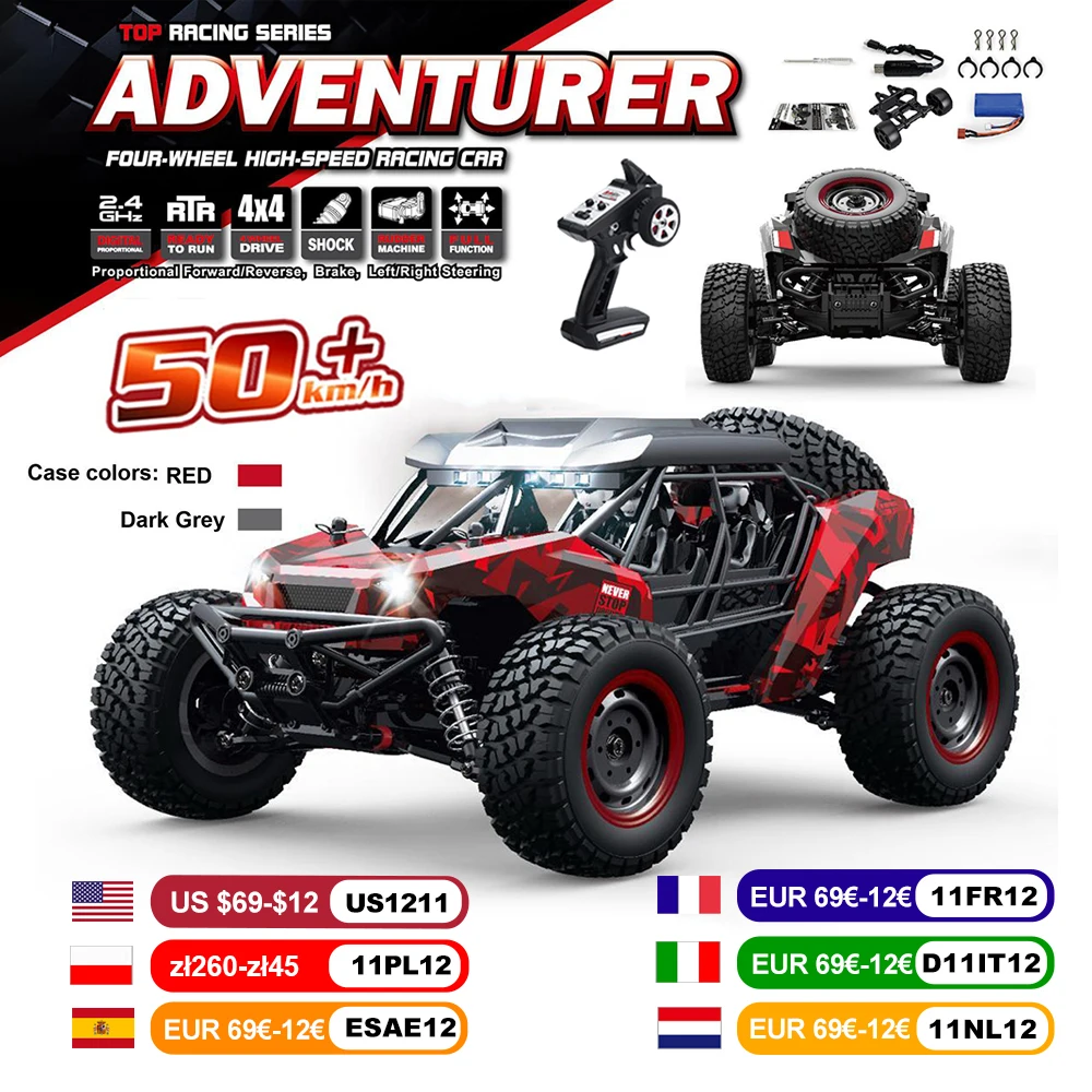 16106 1:16 50KM/H 4WD RC Car With LED Remote Control Off-road Cars High Speed Drift Monster Truck for Kids vs Wltoys 144001 Toys - Image 2