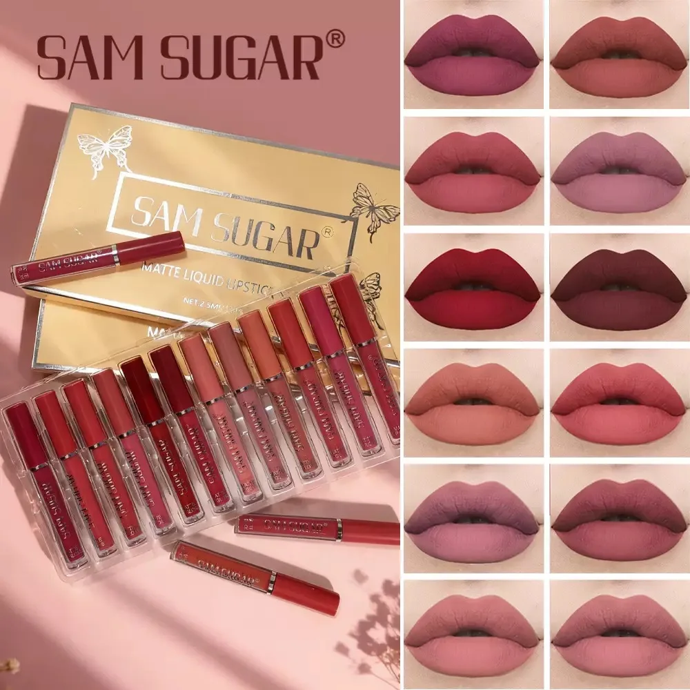12-piece Matte Lip Gloss Set with Lip Brush - Non-transfer, Long-lasting, Waterproof and Sweat-proof, Lipstick Makeup, Suitable - Image 3