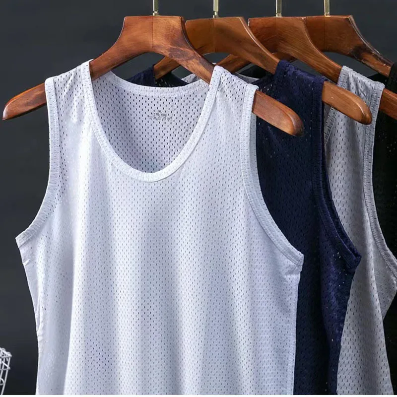 Men's Ice Silk Mesh Tank Tops Gym Stringer Transparent Bodybuilding Sleeveless Shirt Fitness Vest Male mesh Muscle Singlets - Image 4