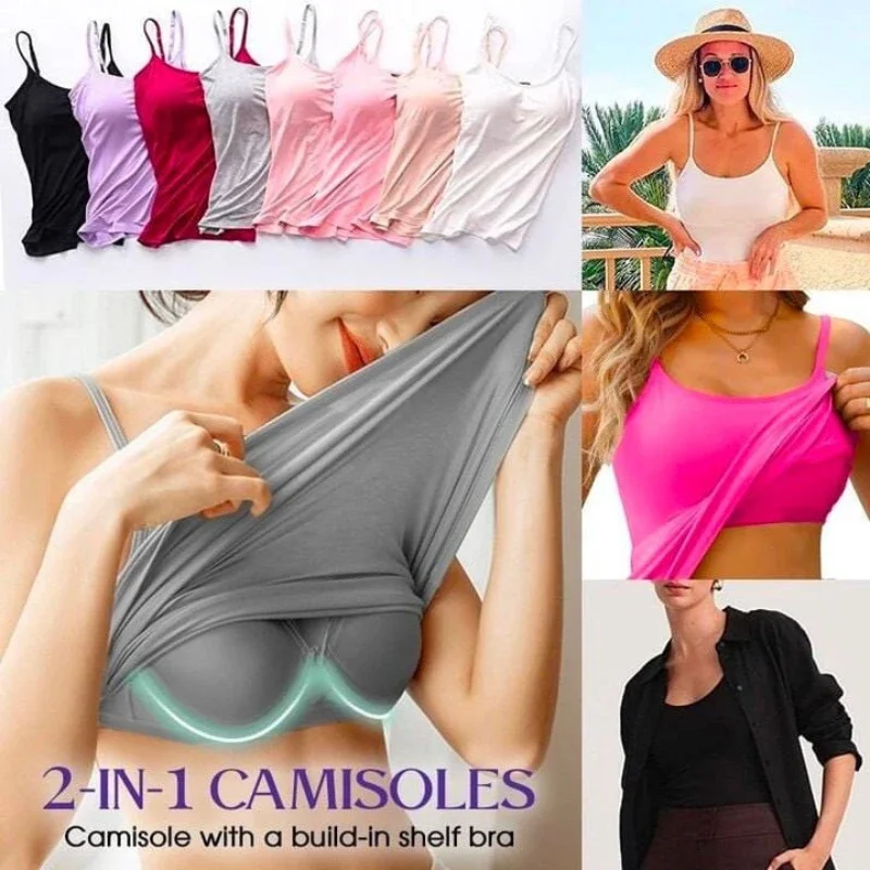Sexy Women Tops Solid Padded Bra Spaghetti Camisole Top Women Vest Women Camisole with Built in Bra Cami Top Vest Tank Top 2024 - Image 2