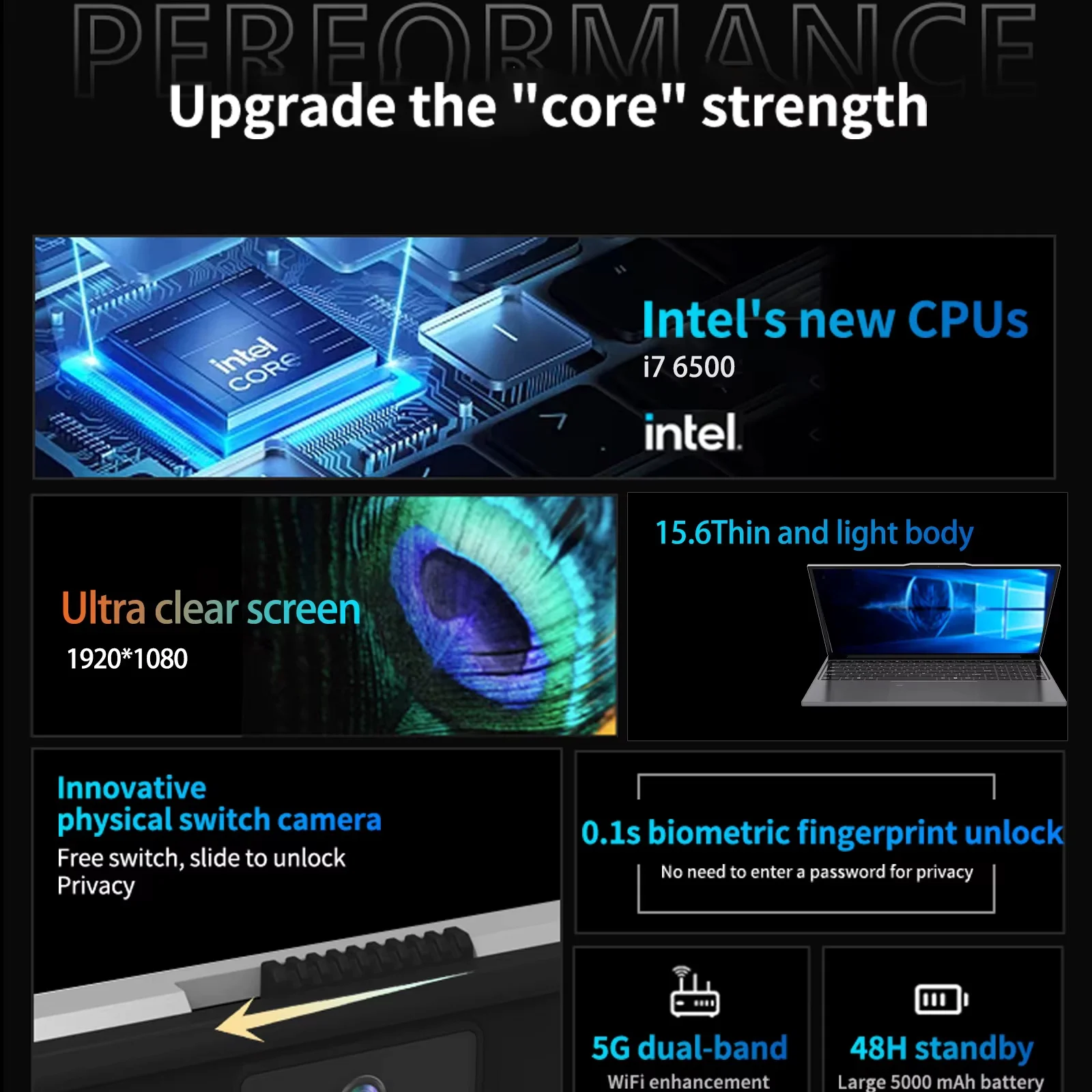15.6" Ultra Slim Intel Core i7 6500U Laptop Computer Windows 11 16GB DDR4 1TB SSD Notebook PC Fingerprint Unlock Gaming Laptops - Image 2