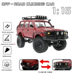WPL C54-1 Red Crawler RC Car 1/16 4WD Off-Road Remote Control Truck 2.4G Full Proportional LED Lights Electric Toy Gift for Boys