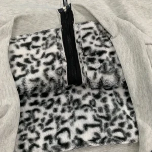 Unisex hoodie hooded sweatshirt with leopard print lining pocket, loose cardigan, zipper sweatshirt, streetwear style