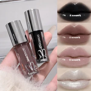 Water Light Mirror Moisturizing Lip Gloss Punk Black Silver Fine Flash Low Saturation Lip Glaze Long-lasting Nude Lip Makeup