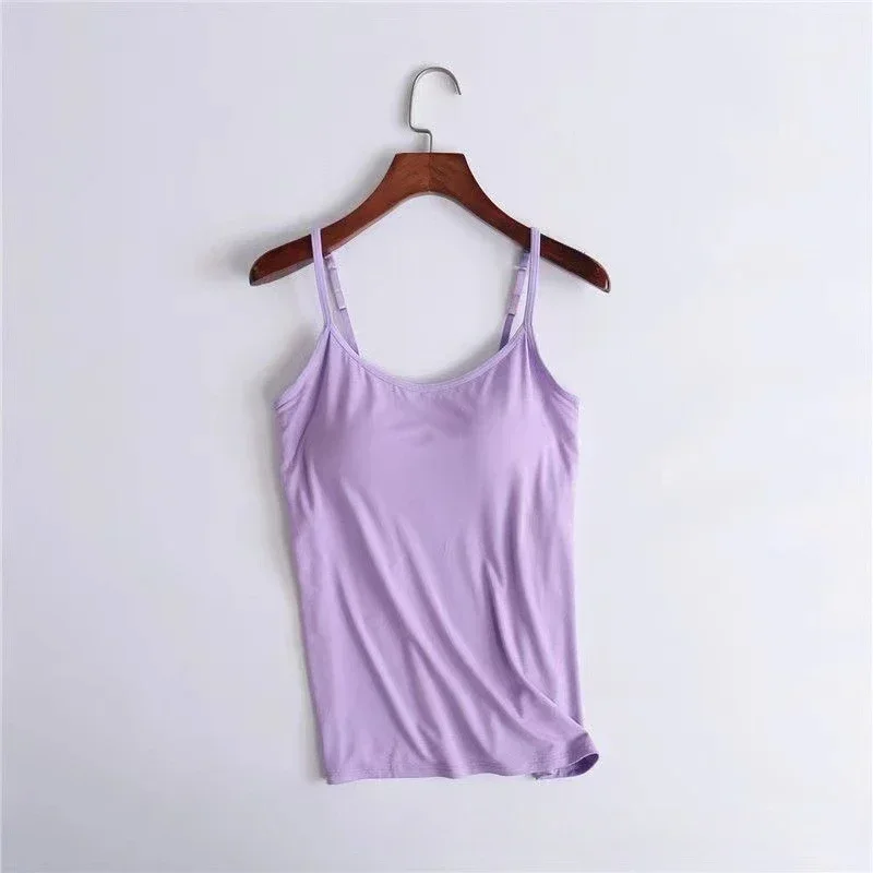 Sexy Women Tops Solid Padded Bra Spaghetti Camisole Top Women Vest Women Camisole with Built in Bra Cami Top Vest Tank Top 2024 - Image 14