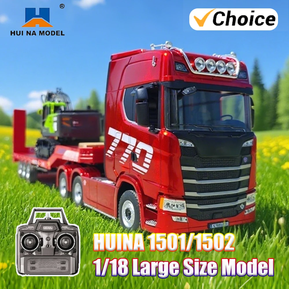 Huina 1501 RC Car 770S RC Alloy Tractor Truck 1/18 19CH 2.4G Engineering Trailer Truck with Light and Sound Toys for Boys Gifts