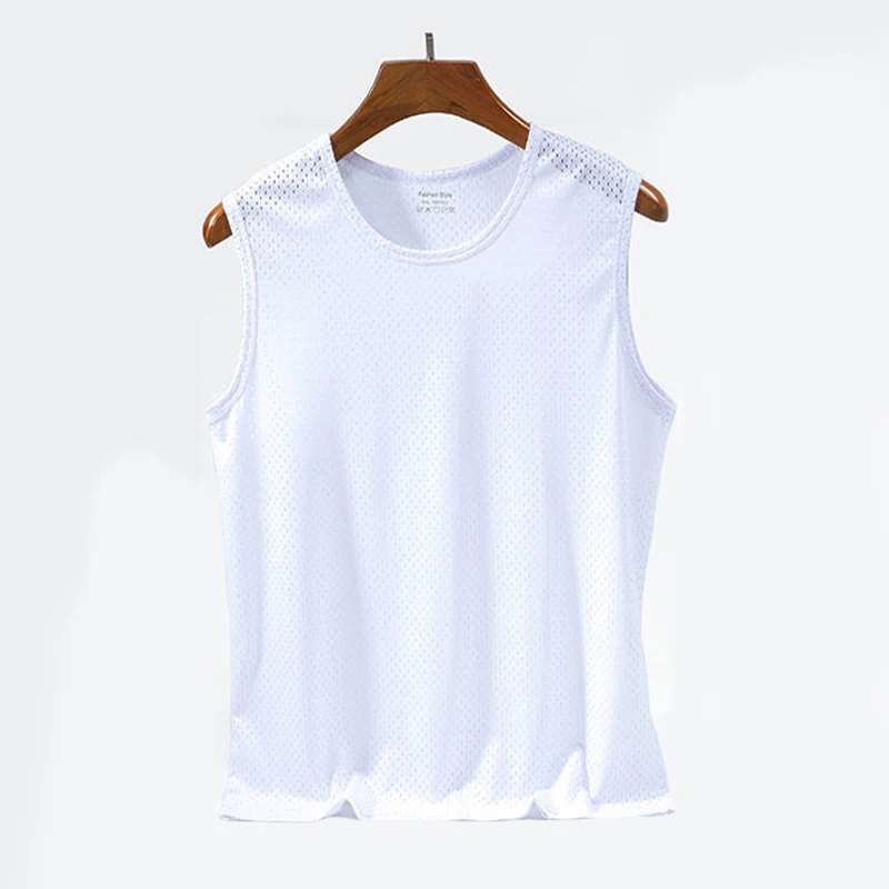 Men's Ice Silk Mesh Tank Tops Gym Stringer Transparent Bodybuilding Sleeveless Shirt Fitness Vest Male mesh Muscle Singlets - Image 10