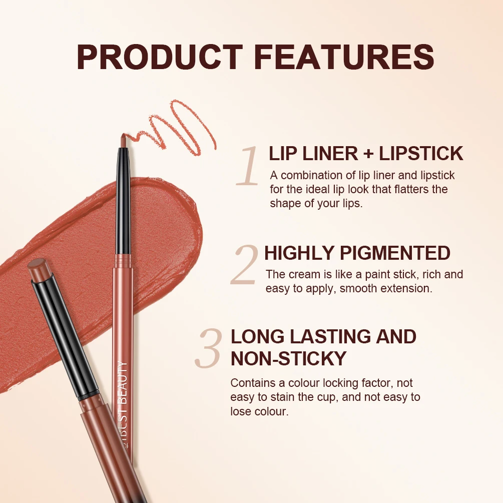 QIBEST Matte Nude Lipstick Pen Long Lasting Lipliner Lip Pencil Waterproof Lip Liner Contour Sexy Red Lip Makeup Set For Women - Image 5