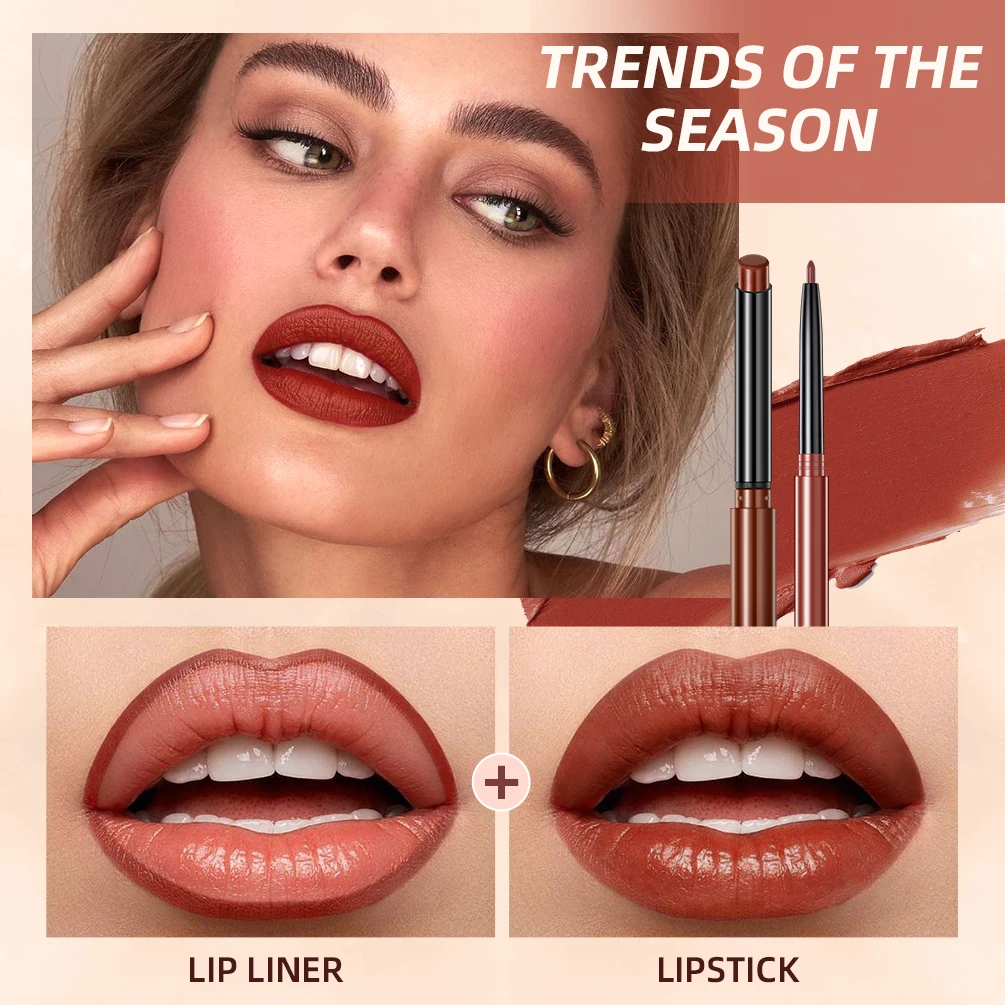 QIBEST Matte Nude Lipstick Pen Long Lasting Lipliner Lip Pencil Waterproof Lip Liner Contour Sexy Red Lip Makeup Set For Women - Image 2