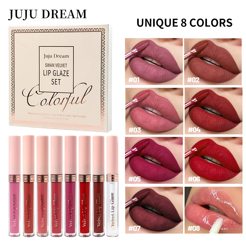 8 pcs matte liquid lipstick, lip glaze - waterproof, non-stick, long-lasting lip gloss, brown, pink, purple and red tones - Image 2