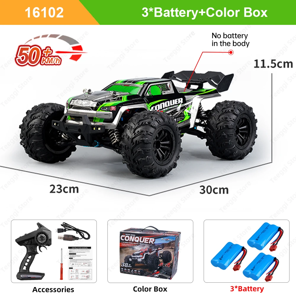 Teeggi 16101 /16102 PRO 1:16 High Speed RC Car With LED Light Drift 70KM/H 4WD RC Off-Road Car Monster Truck Toy For Kid Gifts - Image 9